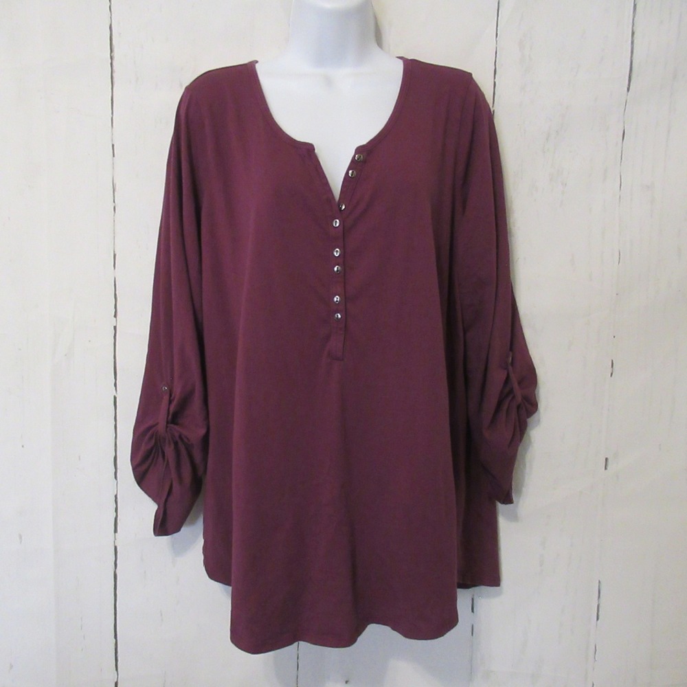 Torrid Top 2 2X Purple Henley 3/4 Tab Sleeve Cotton Modal Plus Size